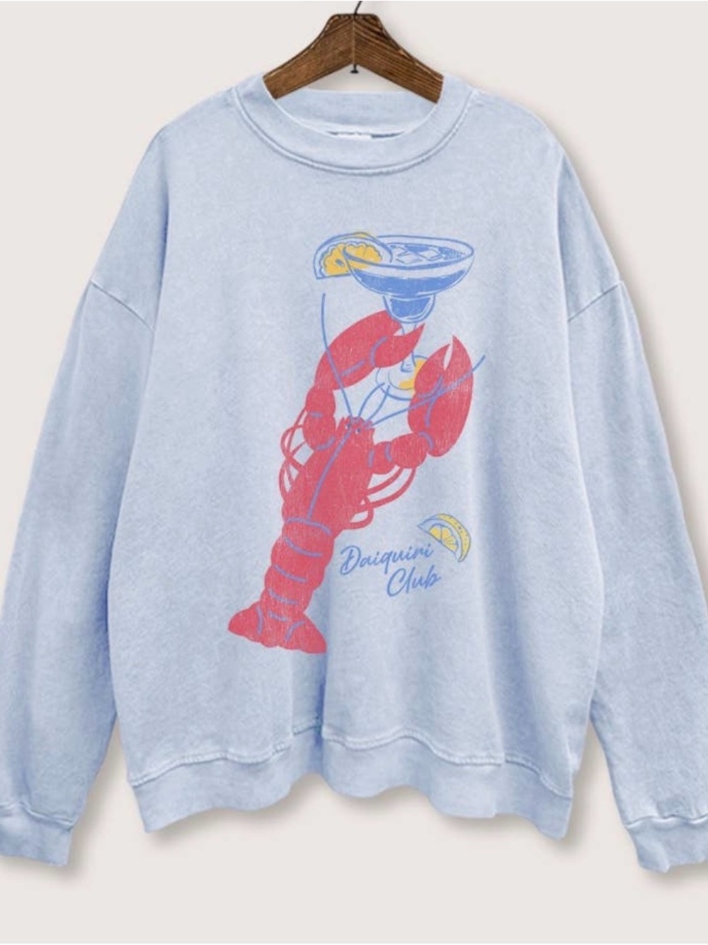 Light Blue "Daiquiri Club" Lobster Graphic Sweatshirt